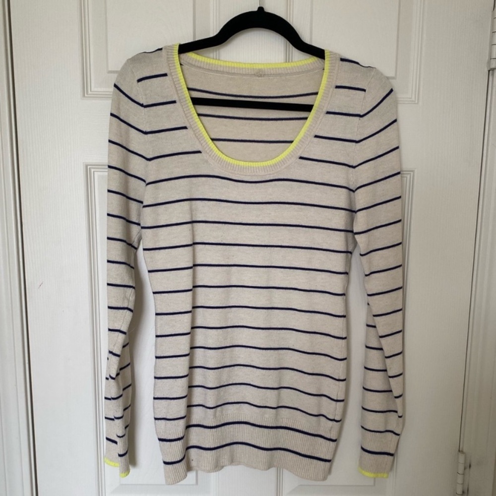 Cream Knit Top with Navy Stripe - Size Large